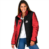 Custom Red and Black Bowling Padded Jacket with Strike Explosion Graphic Custom Name and Bowler Silhouette - Wonder Print Shop