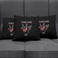 Custom Red and Black Bowling Pillow Cover with Strike Explosion Graphic Custom Name and Bowler Silhouette - Wonder Print Shop