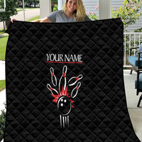 Custom Red and Black Bowling Quilt with Strike Explosion Graphic Custom Name and Bowler Silhouette - Wonder Print Shop
