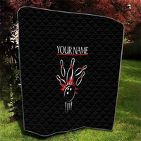 Custom Red and Black Bowling Quilt with Strike Explosion Graphic Custom Name and Bowler Silhouette - Wonder Print Shop