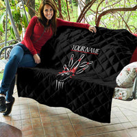 Custom Red and Black Bowling Quilt with Strike Explosion Graphic Custom Name and Bowler Silhouette - Wonder Print Shop