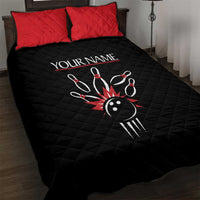 Custom Red and Black Bowling Quilt Bed Set with Strike Explosion Graphic Custom Name and Bowler Silhouette - Wonder Print Shop