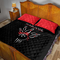Custom Red and Black Bowling Quilt Bed Set with Strike Explosion Graphic Custom Name and Bowler Silhouette - Wonder Print Shop