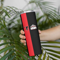 Custom Red and Black Bowling Skinny Tumbler with Strike Explosion Graphic Custom Name and Bowler Silhouette - Wonder Print Shop