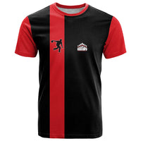 Custom Red and Black Bowling T Shirt with Strike Explosion Graphic Custom Name and Bowler Silhouette - Wonder Print Shop