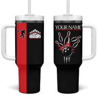 Custom Red and Black Bowling Tumbler With Handle with Strike Explosion Graphic Custom Name and Bowler Silhouette - Wonder Print Shop
