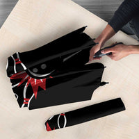 Custom Red and Black Bowling Umbrella with Strike Explosion Graphic Custom Name and Bowler Silhouette - Wonder Print Shop