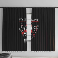 Custom Red and Black Bowling Window Curtain with Strike Explosion Graphic Custom Name and Bowler Silhouette - Wonder Print Shop