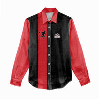 Custom Red and Black Bowling Women Casual Shirt with Strike Explosion Graphic Custom Name and Bowler Silhouette - Wonder Print Shop