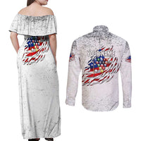 Custom American Flag Billiards Couples Matching Off Shoulder Maxi Dress and Long Sleeve Button Shirt with Ripped Design Pool Ball Graphic - Wonder Print Shop