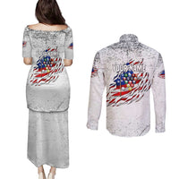 Custom American Flag Billiards Couples Matching Puletasi and Long Sleeve Button Shirt with Ripped Design Pool Ball Graphic - Wonder Print Shop