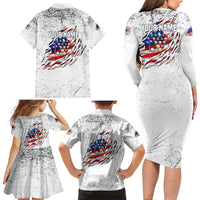 Custom American Flag Billiards Family Matching Long Sleeve Bodycon Dress and Hawaiian Shirt with Ripped Design Pool Ball Graphic - Wonder Print Shop