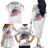 Custom American Flag Billiards Family Matching Off The Shoulder Long Sleeve Dress and Hawaiian Shirt with Ripped Design Pool Ball Graphic - Wonder Print Shop