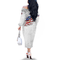 Custom American Flag Billiards Family Matching Off The Shoulder Long Sleeve Dress and Hawaiian Shirt with Ripped Design Pool Ball Graphic - Wonder Print Shop