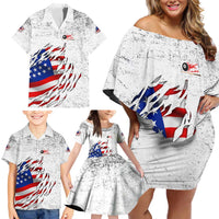 Custom American Flag Billiards Family Matching Off Shoulder Short Dress and Hawaiian Shirt with Ripped Design Pool Ball Graphic - Wonder Print Shop