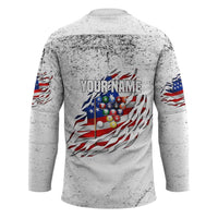 Custom American Flag Billiards Hockey Jersey with Ripped Design Pool Ball Graphic - Wonder Print Shop