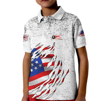 Custom American Flag Billiards Kid Polo Shirt with Ripped Design Pool Ball Graphic - Wonder Print Shop