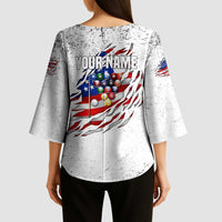 Custom American Flag Billiards Kimono Sleeve Blouse with Ripped Design Pool Ball Graphic - Wonder Print Shop