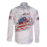 Custom American Flag Billiards Long Sleeve Button Shirt with Ripped Design Pool Ball Graphic - Wonder Print Shop