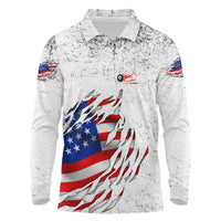 Custom American Flag Billiards Long Sleeve Polo Shirt with Ripped Design Pool Ball Graphic - Wonder Print Shop