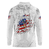Custom American Flag Billiards Long Sleeve Polo Shirt with Ripped Design Pool Ball Graphic - Wonder Print Shop
