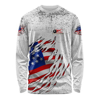 Custom American Flag Billiards Long Sleeve Shirt with Ripped Design Pool Ball Graphic - Wonder Print Shop