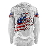 Custom American Flag Billiards Long Sleeve Shirt with Ripped Design Pool Ball Graphic - Wonder Print Shop