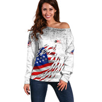 Custom American Flag Billiards Off Shoulder Sweater with Ripped Design Pool Ball Graphic - Wonder Print Shop