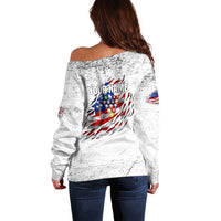 Custom American Flag Billiards Off Shoulder Sweater with Ripped Design Pool Ball Graphic - Wonder Print Shop
