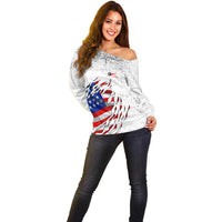 Custom American Flag Billiards Off Shoulder Sweater with Ripped Design Pool Ball Graphic - Wonder Print Shop