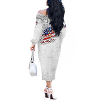 Custom American Flag Billiards Off The Shoulder Long Sleeve Dress with Ripped Design Pool Ball Graphic - Wonder Print Shop