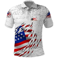 Custom American Flag Billiards Polo Shirt with Ripped Design Pool Ball Graphic - Wonder Print Shop
