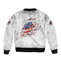Custom American Flag Billiards Sleeve Zip Bomber Jacket with Ripped Design Pool Ball Graphic - Wonder Print Shop
