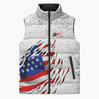 Custom American Flag Billiards Sleeveless Puffer Jacket with Ripped Design Pool Ball Graphic - Wonder Print Shop
