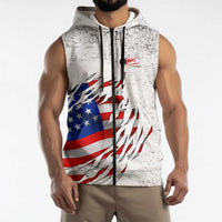 Custom American Flag Billiards Sleeveless Zip Hoodie with Ripped Design Pool Ball Graphic - Wonder Print Shop