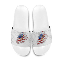 Custom American Flag Billiards Slide Sandals with Ripped Design Pool Ball Graphic - Wonder Print Shop