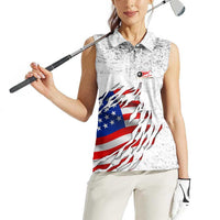 Custom American Flag Billiards Women Sleeveless Polo Shirt with Ripped Design Pool Ball Graphic - Wonder Print Shop