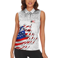 Custom American Flag Billiards Women Sleeveless Polo Shirt with Ripped Design Pool Ball Graphic - Wonder Print Shop