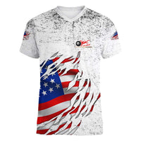 Custom American Flag Billiards Women V-Neck T-Shirt with Ripped Design Pool Ball Graphic - Wonder Print Shop