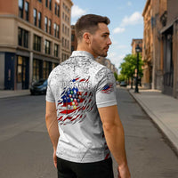 Custom American Flag Billiards Zipper Polo Shirt with Ripped Design Pool Ball Graphic - Wonder Print Shop