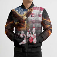 Custom Patriotic Eagle Bowling Bomber Puffer Jacket with American Flag Strike Design - Wonder Print Shop