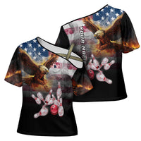 Custom Patriotic Eagle Bowling Cross Shoulder Shirt with American Flag Strike Design - Wonder Print Shop