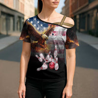 Custom Patriotic Eagle Bowling Cross Shoulder Shirt with American Flag Strike Design - Wonder Print Shop