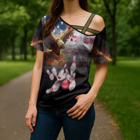 Custom Patriotic Eagle Bowling Cross Shoulder Shirt with American Flag Strike Design - Wonder Print Shop
