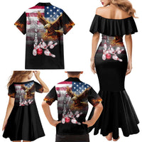 Custom Patriotic Eagle Bowling Family Matching Mermaid Dress and Hawaiian Shirt with American Flag Strike Design - Wonder Print Shop