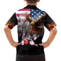 Custom Patriotic Eagle Bowling Family Matching Off The Shoulder Long Sleeve Dress and Hawaiian Shirt with American Flag Strike Design - Wonder Print Shop
