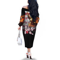 Custom Patriotic Eagle Bowling Family Matching Off The Shoulder Long Sleeve Dress and Hawaiian Shirt with American Flag Strike Design - Wonder Print Shop