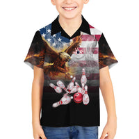 Custom Patriotic Eagle Bowling Family Matching Off Shoulder Short Dress and Hawaiian Shirt with American Flag Strike Design - Wonder Print Shop