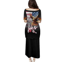 Custom Patriotic Eagle Bowling Family Matching Puletasi and Hawaiian Shirt with American Flag Strike Design - Wonder Print Shop