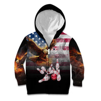 Custom Patriotic Eagle Bowling Kid Hoodie with American Flag Strike Design - Wonder Print Shop
